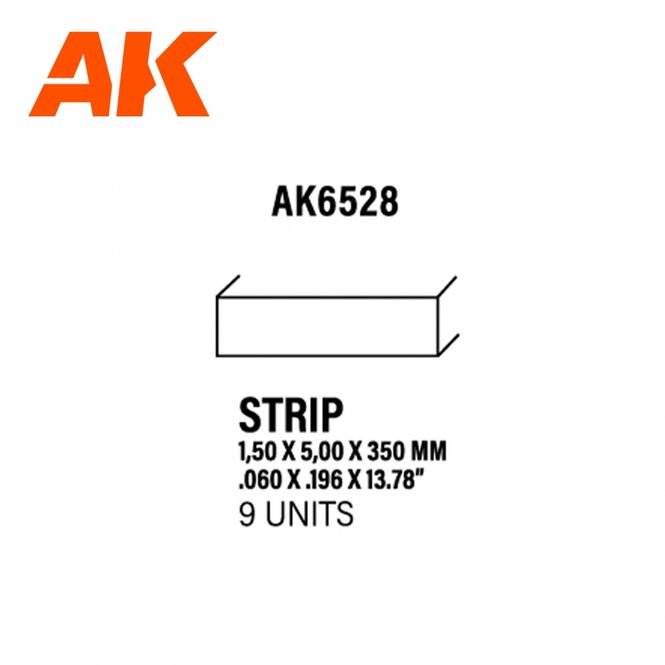 Main Image Strips 1.50 x 5.00 x 350mm - STYRENE STRIP