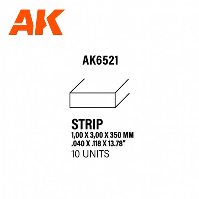 Main Image Strips 1.00 x 3.00 x 350mm - STYRENE STRIP