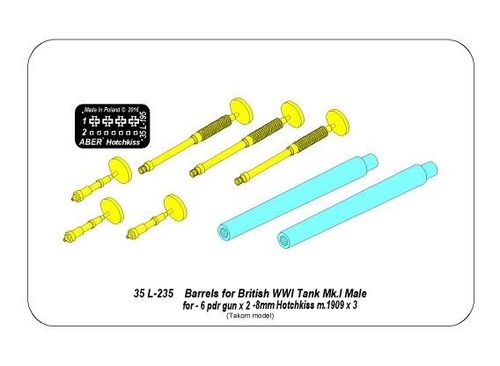 Barrels for British WWI Tank Mk.I Male - 6 pdr.  gun x 2 & 8mm Hotchkiss m.1909 x 3