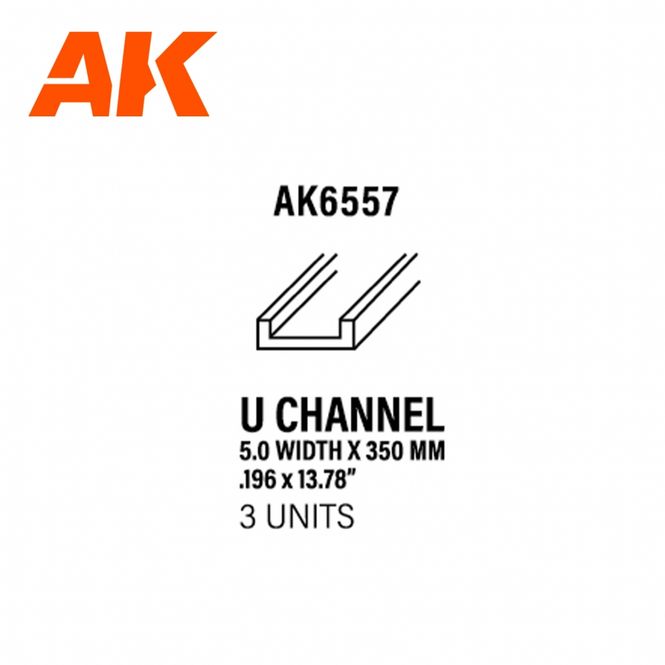 Main Image U Channel 5.0 width x 350mm - STYRENE STRIP