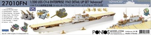 Pontos Model 1:200 - USS CV-6 Enterprise 1942 Detail Up Set Teak Tone Wooden Deck (for Trumpeter 03712) (27010FN)