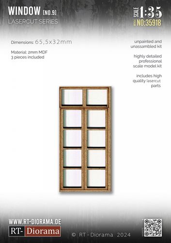 RT-Diorama 1:35 - 35918 Lasercut Georgian Bar Window No.9 (3 pcs)