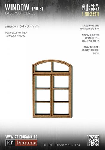 RT-Diorama 1:35 - 35911 Lasercut Arched Window No.7 (3 pcs)