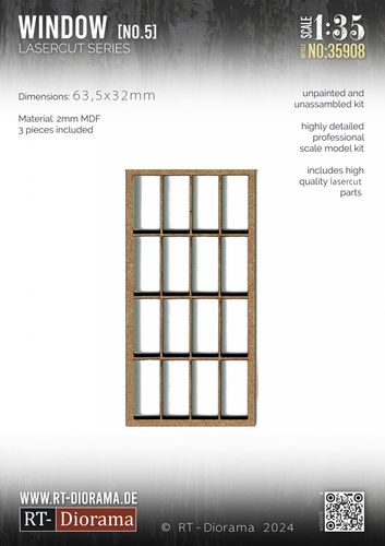 RT-Diorama 1:35 - 35908 Lasercut Georgian Bar Window No.5 (3 pcs)